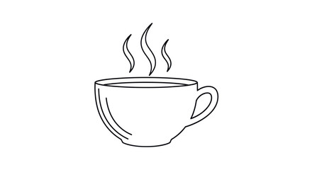 Simple Line Art Illustration of a Steaming Coffee Cup.
