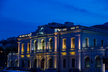 Illuminated historic facade in Bastia at night France, Corsica, Bastia, 20 June 2025