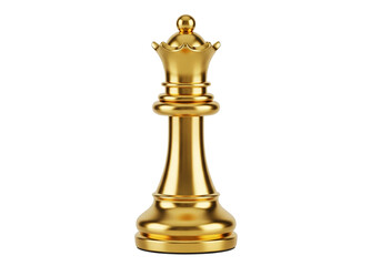 Luxury Gold Chess Queen Piece Symbolizing Power Strategy and Royalty Isolated on Transparent Background