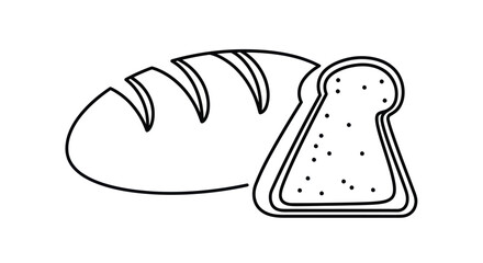 Simple Line Art Illustration of a Loaf of Bread and Slice.