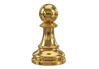 Shiny golden chess pawn representing strategy success and victory isolated on transparent background