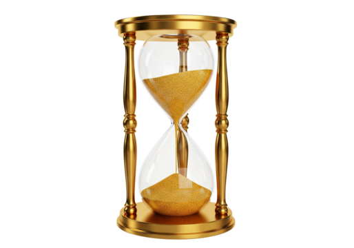 Golden Hourglass Symbolizing Time Passing And The Urgency Of Moments Isolated On Transparent Background