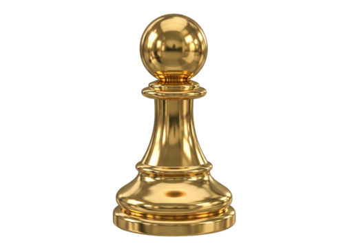 Shiny golden chess pawn representing strategy success and victory isolated on transparent background