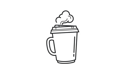 Simple Black and White Illustration of Steaming Coffee Cup.