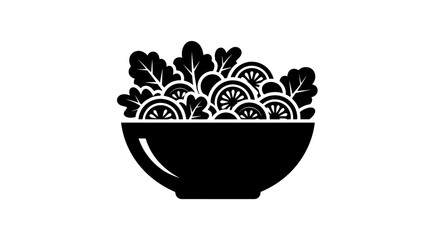 Black and White Icon of a Fresh Salad Bowl.