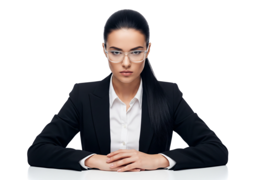 Determined Businesswoman Concentrates Seriously Focused Emotionally Intense Isolated on Transparent Background - Powered by Adobe