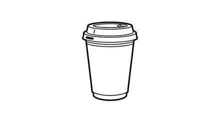 Simple Black and White Coffee Cup with Lid Illustration.