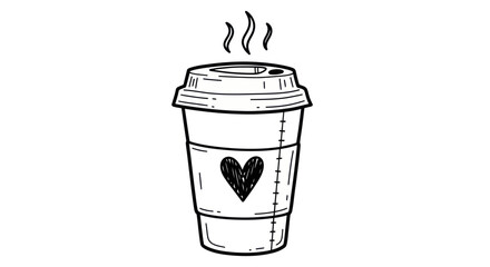 Hand-drawn sketch of a steaming coffee cup with a heart design.