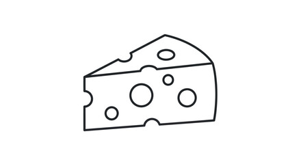 Simple Line Art Illustration of a Wedge of Swiss Cheese with Holes.