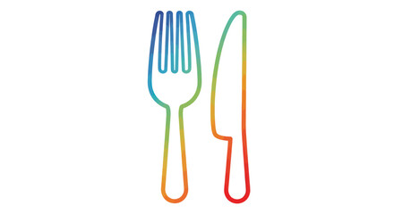 Rainbow-Colored Fork and Knife Utensil Icon.