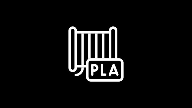 PLA 3D printing material icon on a black background.