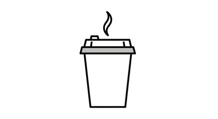 Simple Black and White Line Art Coffee Cup with Steam.