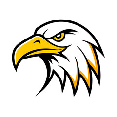 Illustration of an eagle head with sharp beak and intense gaze in white yellow and black colors scheme art
