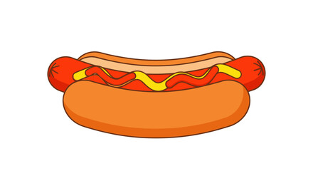 Cartoon Illustration of a Delicious Hot Dog with Mustard and Ketchup.