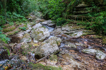 Over millions of years, the Orfento River (in the municipality of Caramanico Terme) has carved out a narrow gorge now covered by dense riparian vegetation featuring willows, ferns, and mosses.