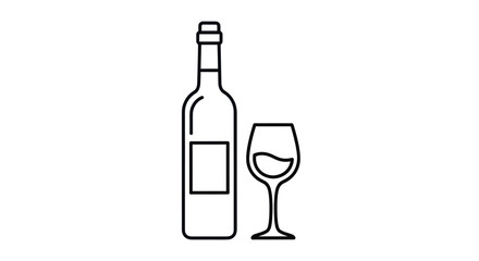 Simple Line Art Illustration of a Wine Bottle and Glass.