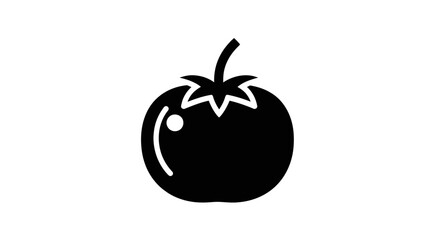 Simple Black and White Tomato Icon with Stem and Highlight.
