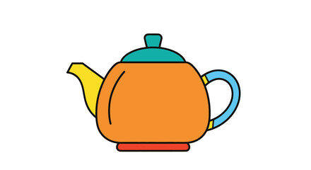 Colorful Cartoon Teapot with Blue Handle and Lid.