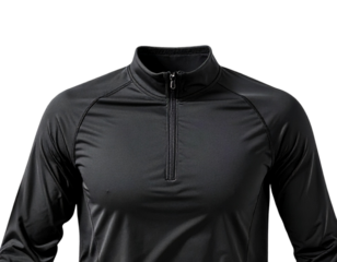 Black Quarter-Zip Athletic Top with Workout Accessories PNG