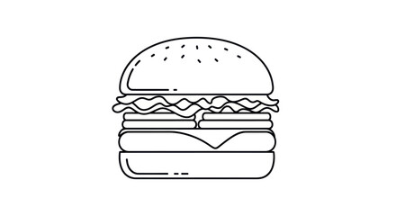 Simple Line Art Illustration of a Classic Hamburger.