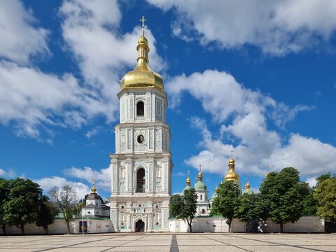 St Sophia Cathedral and Bell Tower in Kyiv on a Sunny Summer Day