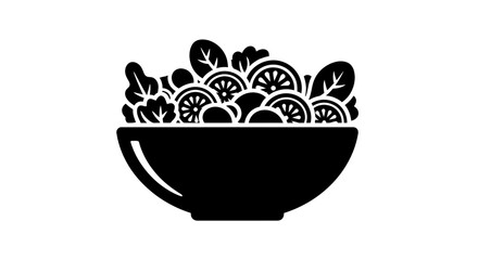 Black Silhouette of a Bowl of Salad with Fruits and Greens.