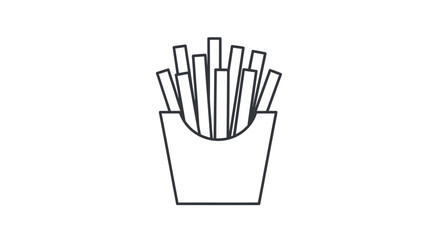 Simple Line Art Illustration of French Fries in a Paper Container.