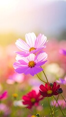 Fototapeta premium Beautiful cosmos flowers in a field