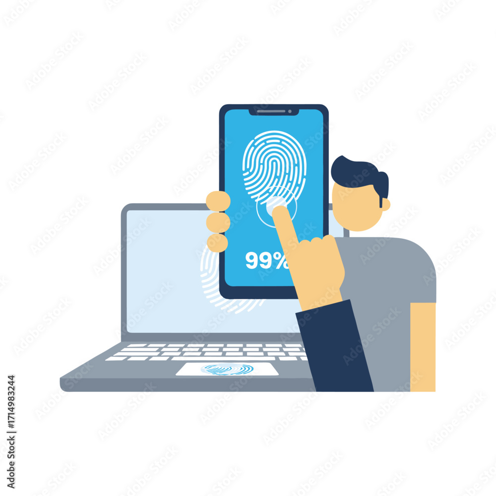 Aufkleber using a finger to scan the smartphone screen’s biometric digital scanner for identity verification a