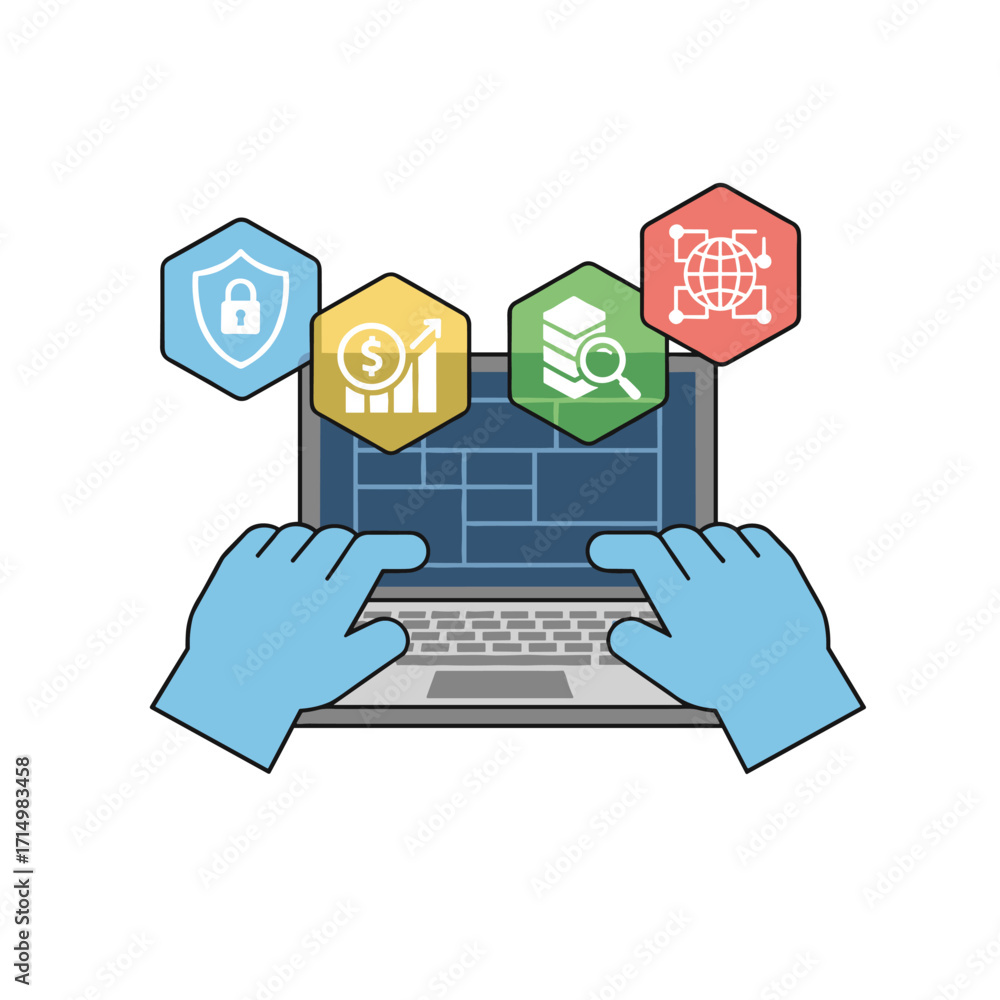 Fototapete the concept of cybersecurity on the internet involves global network security technology, where busi