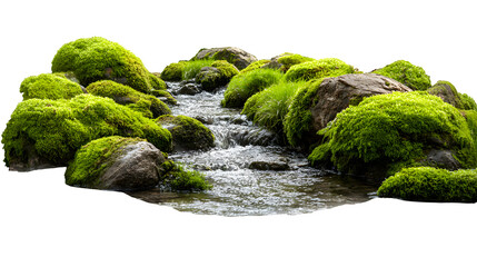 Mossy stream rocks isolated on white background