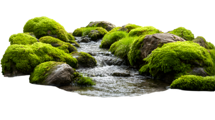 Mossy stream rocks isolated on white background