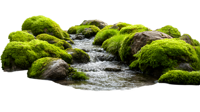 Mossy stream rocks isolated on white background