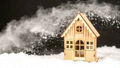 Wooden house in snow