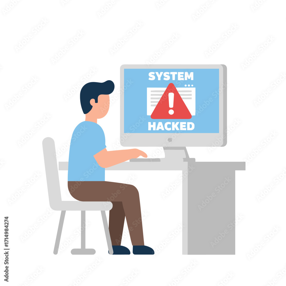 Poster an employee working in the office saw a system hack alert on their computer screen following a netwo