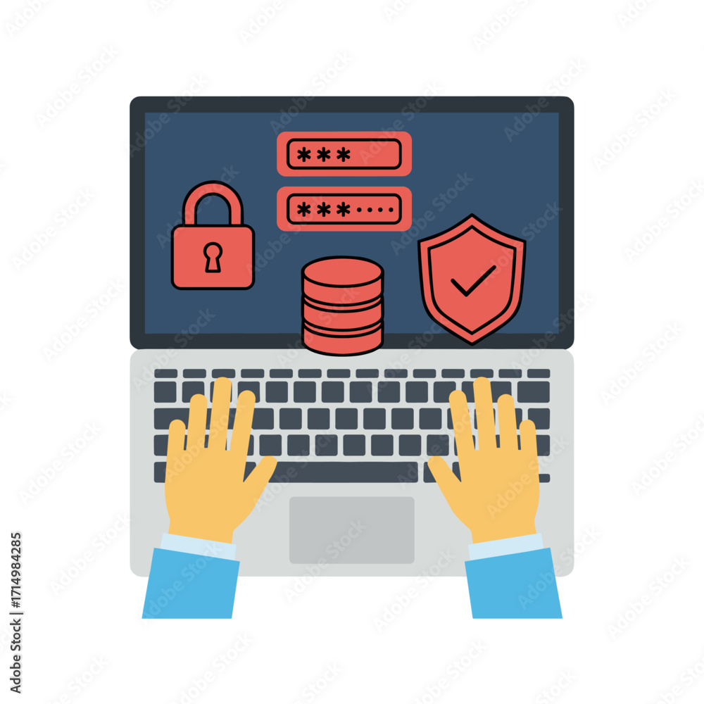 Fototapete a professional hacker with a laptop and smartphone launches a cyberattack, breaching security, hacki