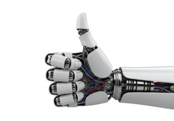 Robotic Hand Showing Thumbs Up Symbol of Approval and Success Isolated on Transparent Background