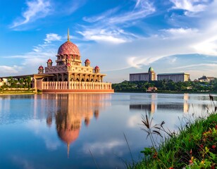 Fototapeta premium Beautiful mosque reflected in calm water