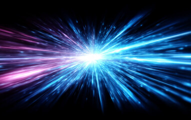 Vibrant blue and pink light beams bursting from a central point