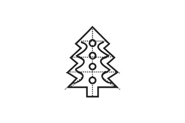 Fototapeta premium Black and white line drawing shows a stylized pine tree with simple details
