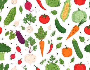 Colorful vegetable pattern on white background