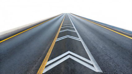 Asphalt highway lane markings isolated on a transparent background