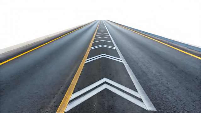 Asphalt highway lane markings isolated on a transparent background