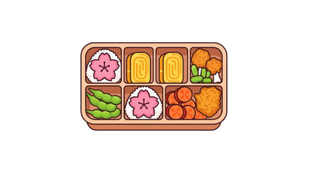 Bento Box with Rice Balls Tamagoyaki and Vegetables.