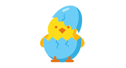 Cute Yellow Chick Hatching from a Blue Egg.