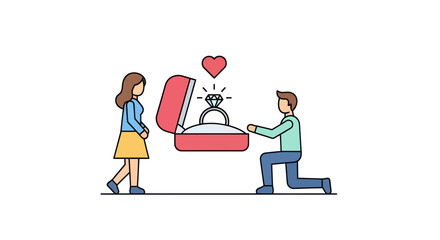 Man Proposing Marriage to Woman with Diamond Ring in Open Box.