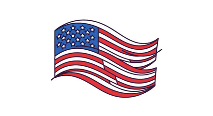 Hand-Drawn American Flag with Waving Stripes and Stars.