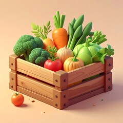 Colorful vegetables in a wooden crate