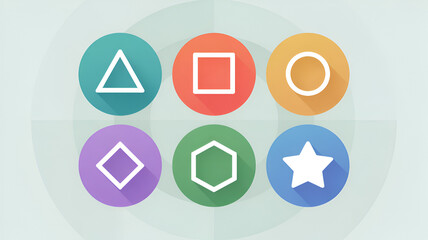 Fototapeta premium Colorful Geometric Icons with Flat Design and Shadows