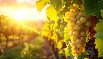 Golden grapes at sunset